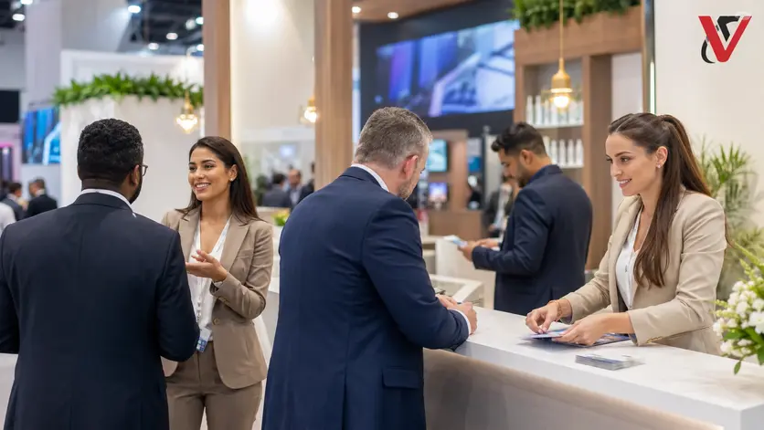 Exhibition hostesses and brand ambassadors assisting visitors at Gulfood Dubai.