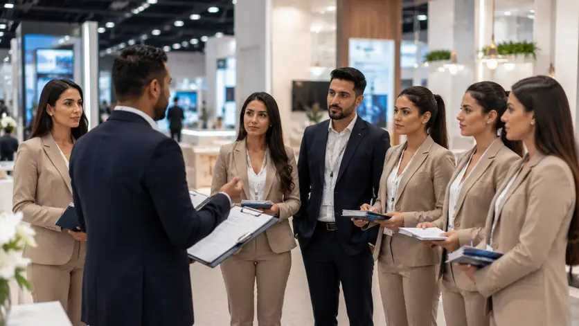 Professional event staffing agency preparing exhibition staff for Gulfood Dubai