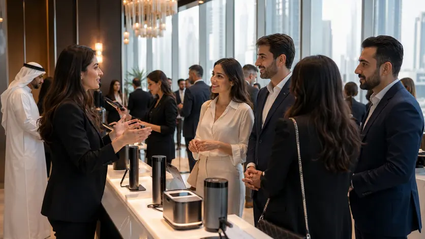 Professional brand ambassadors demonstrating products during a Dubai launch event