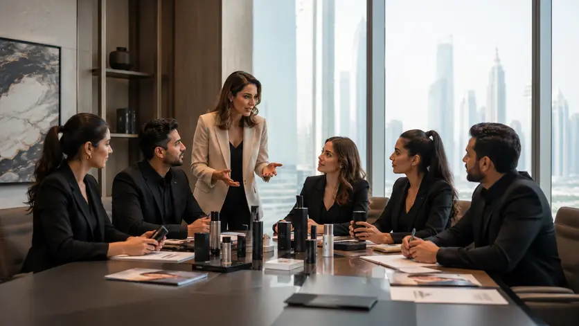 Brand ambassadors receiving training before a product launch in Dubai