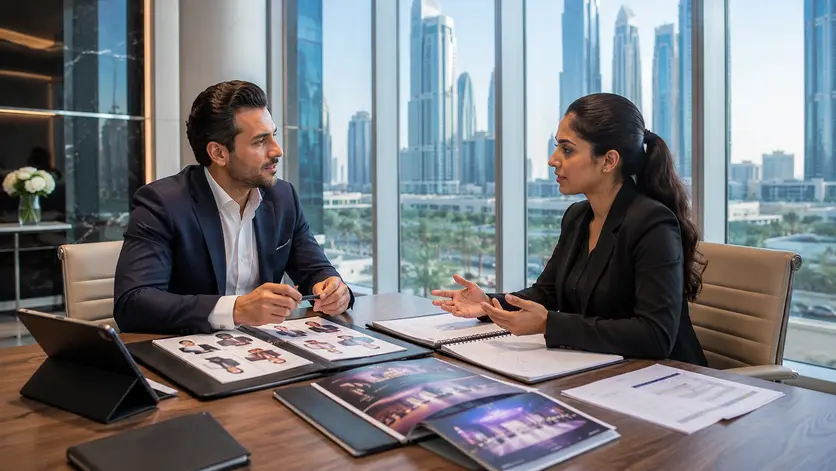 Business meeting with an event staffing agency representative in Dubai