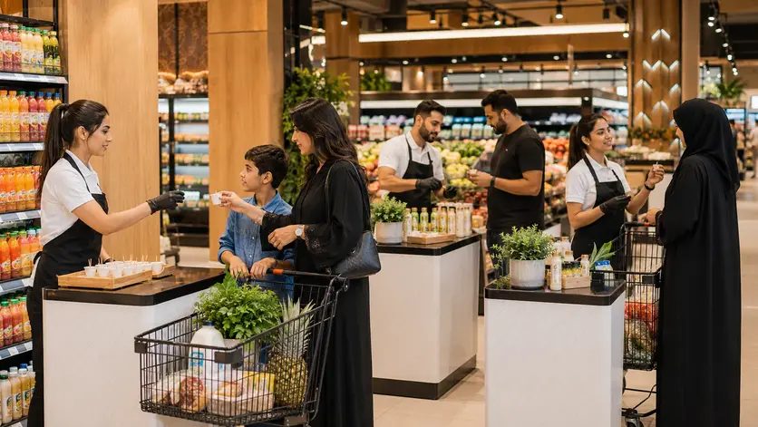 Professional product sampling campaign inside a Dubai supermarket