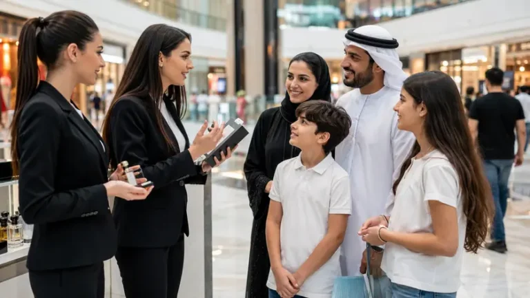 Professional mall activation staffing team engaging shoppers in Dubai