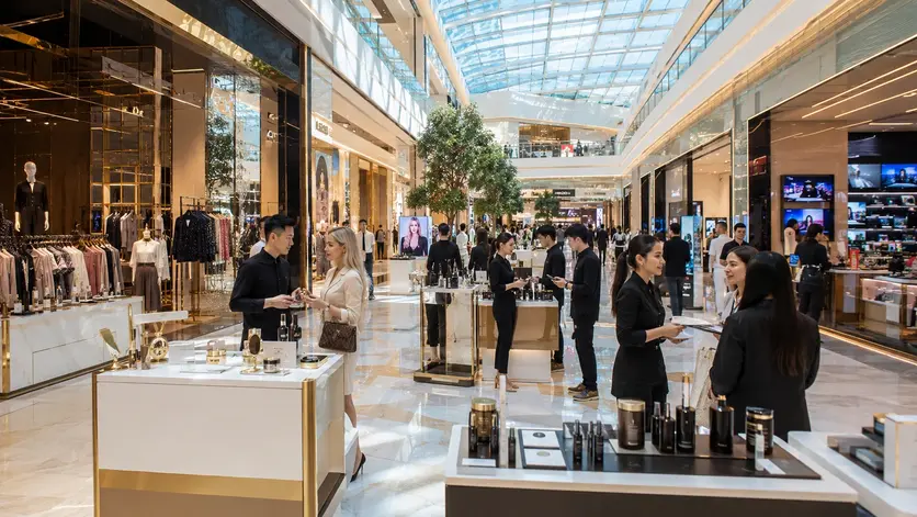 Part-time promoters engaging shoppers inside a Dubai shopping mall