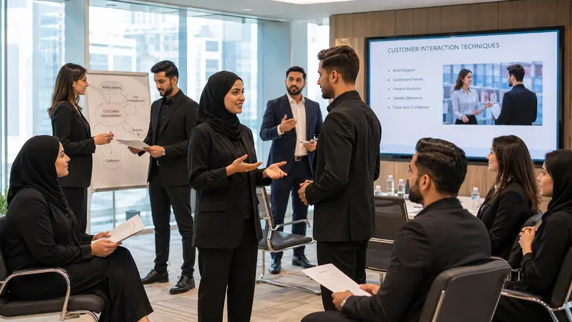 Professional retail promoters receiving customer engagement training in Dubai