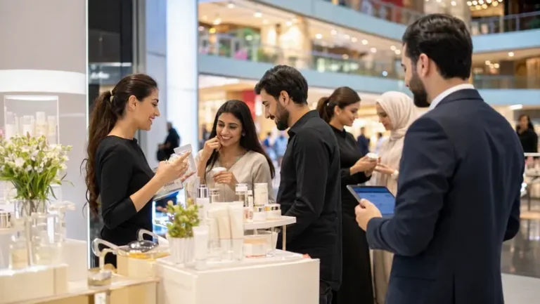 Professional brand activation campaign engaging customers inside a Dubai shopping mall
