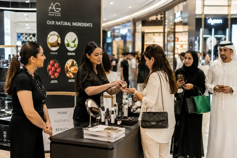Dubai Mall event staff assisting shoppers during a luxury brand activation campaign