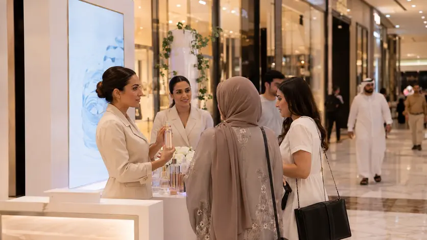 Brand ambassadors demonstrating products during a Dubai Mall product launch