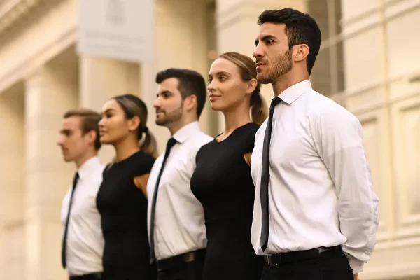 Male and female event staff ready to deliver event staffing solutions in UAE